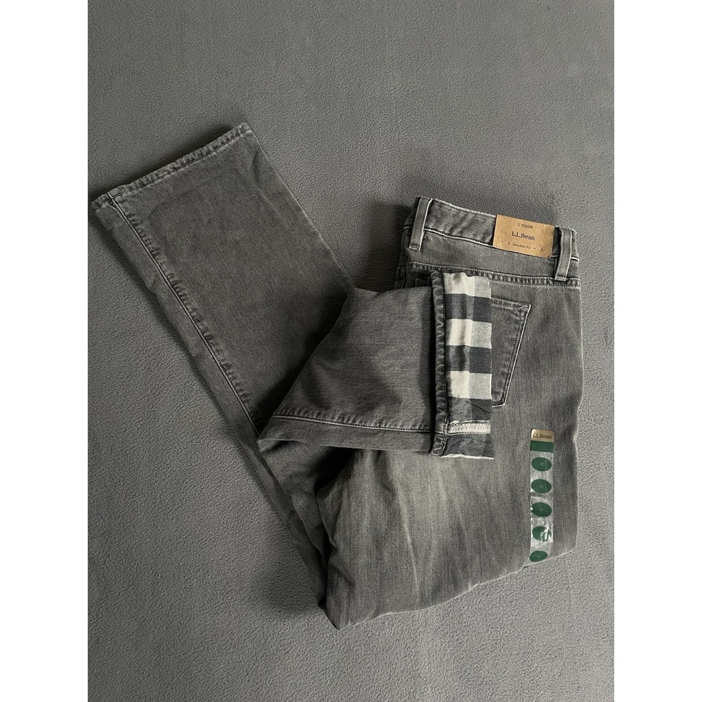 LL Bean Favorite Fit Flannel Lined Jeans‎ Women Gray Sz 12 Reg New / Tags